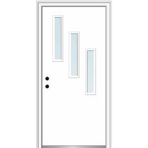 Davina 36 in. x 80 in. Right-Hand Inswing 3-Lite Clear Low-E Primed Fiberglass Prehung Front Door on 4-9/16 in. Frame