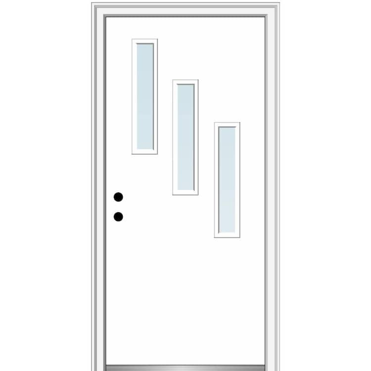 MMI Door Davina 36 in. x 80 in. Right-Hand Inswing 3-Lite Clear Low-E Primed Fiberglass Prehung Front Door on 4-9/16 in. Frame