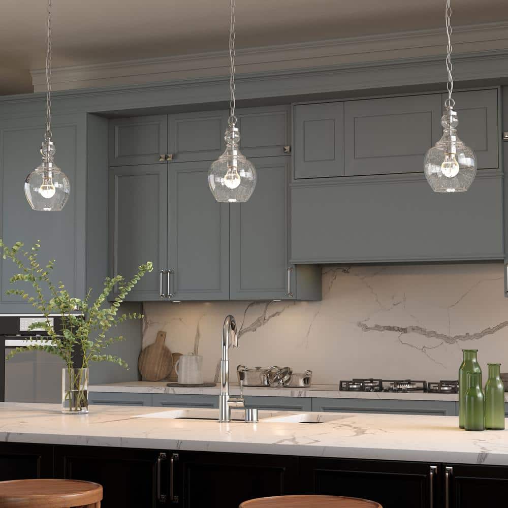 Verona Mini Drum Pendant Light in Brushed Nickel with Seeded Glass Shade