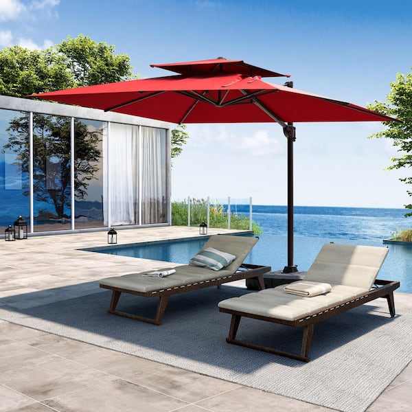 cantilever rectangle patio umbrellas home depot 11 ft. Rectangle Patio Cantilever Umbrella 360° Rotation Outdoor Offset Umbrella in Red with Double Top Canopy