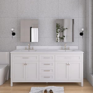 72 in. W x 22 in. D x 41 in. H Double Sink Freestanding Bath Vanity in White with White Engineered Stone Composite Top