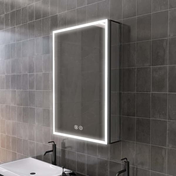 WELLFOR 20.1 in. W x 30 in. H Rectangular Aluminum Recessed/Surface Mount LED Medicine Cabinet with Mirror