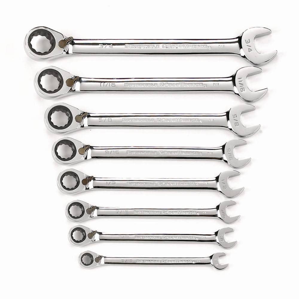 72-Tooth 12 Point SAE Reversible Combination Ratcheting Wrench Set (8 -Piec