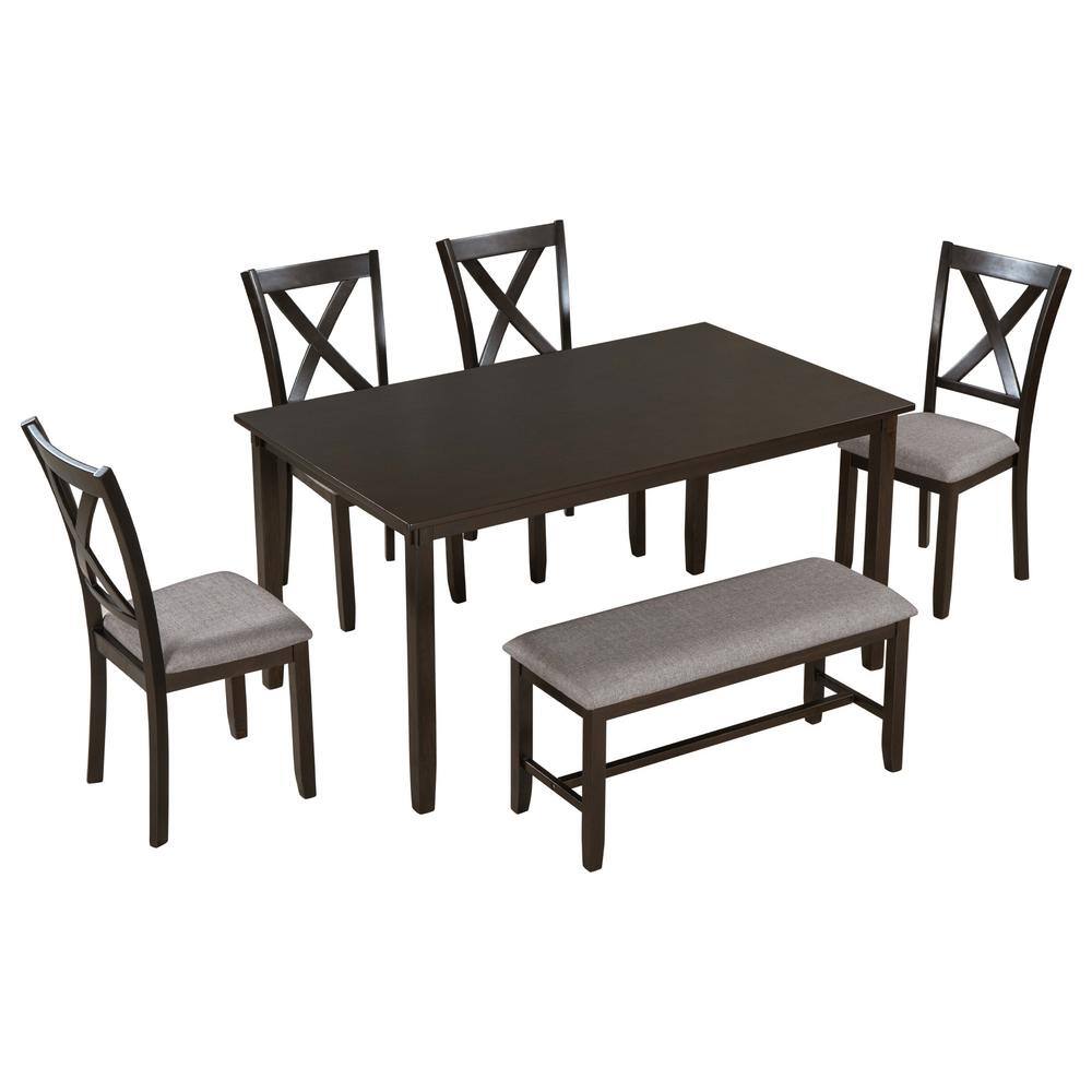 6Piece Espresso Kitchen Dining Table Set Wooden Rectangular Dining
