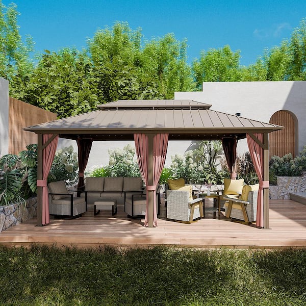 INMITOM 12 ft. x 18 ft. Metal Gazebo With Double Steel Roof, Mosquito Netting & Curtains