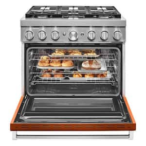 36 in. 5.1 cu. ft. Dual Fuel Freestanding Smart Range with 6-Burners in Scorched Orange