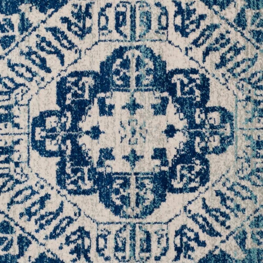 Reversible Hand-Knotted Blue Synthetic 36" Round Rug