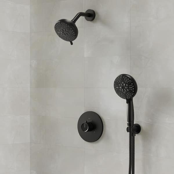 EVERSTEIN 5 in. Wall Mount 1-Handle 5-Spray Round Tub and Shower Faucet 1.8 GPM in Matte Black Pressure Balance Valve Included