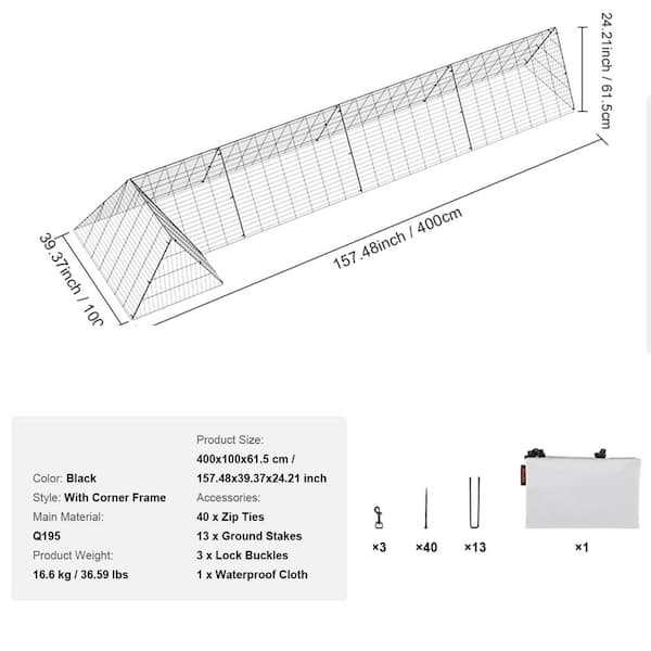 ATENGNES 157.5 in. x 39.4 in. x 24.2 in. Outside Portable Chicken Tunnels with Corner Frames Fence Kit for Ducks, Rabbits