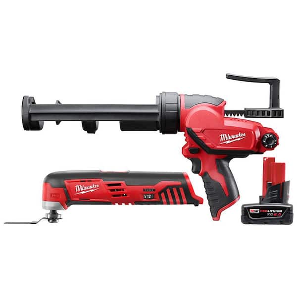 Milwaukee M12 12V Lithium-Ion Cordless Oscillating Multi-Tool with M12 10 oz. Caulk and Adhesive Gun and 6.0Ah XC Battery Pack