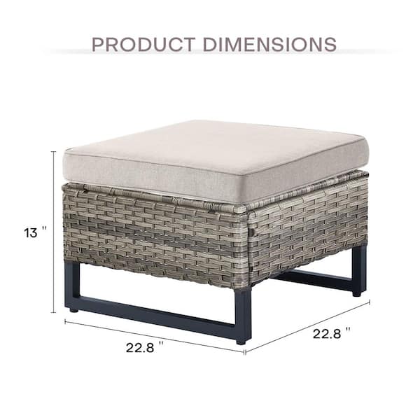 2-Pack Gray Wicker Outdoor Ottoman Steel Frame Footstool with Removable Beige Cushions