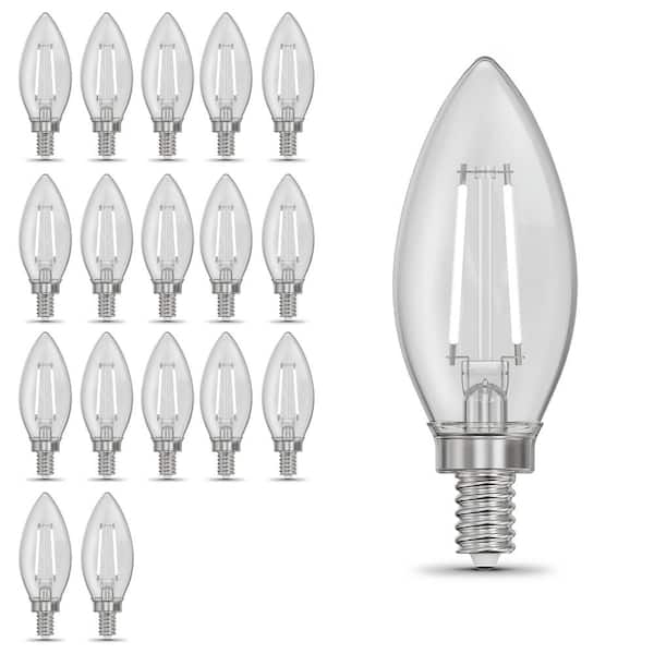 Feit Electric 40-Watt Equivalent B10 Dim White Filament Clear Glass Chandelier E12 Candelabra LED Light Bulb, Soft White 2700K 18-Pack
