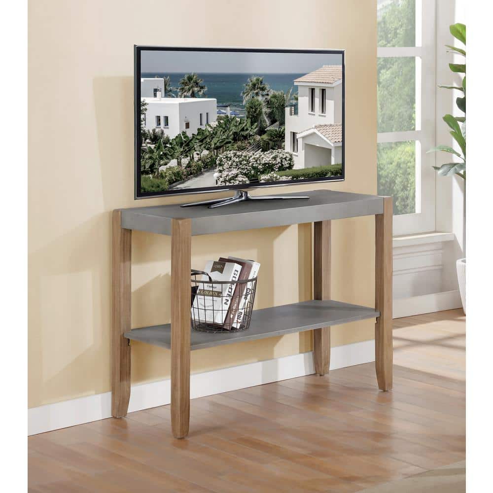 Rustic Industrial 40" Wood & Faux Concrete Console with Storage Shelf