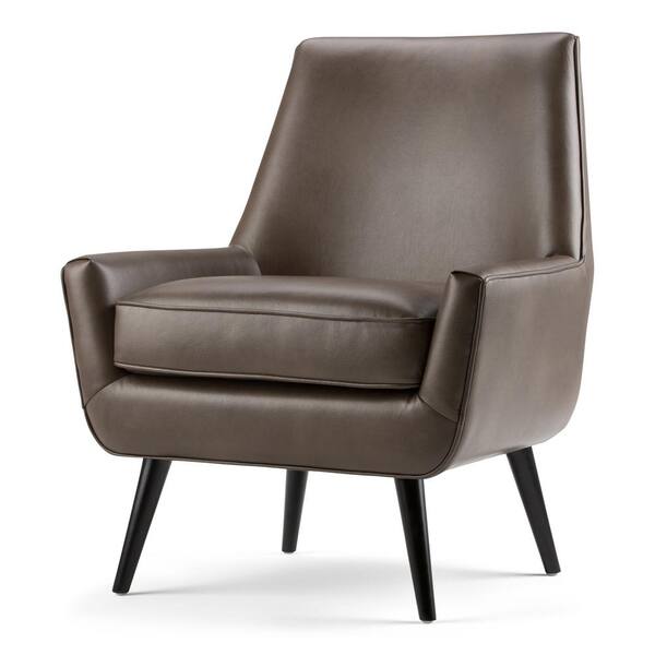 Simpli Home Warhol 30 in. Wide Mid Century Modern Accent Chair in Warm Grey Faux Air Leather