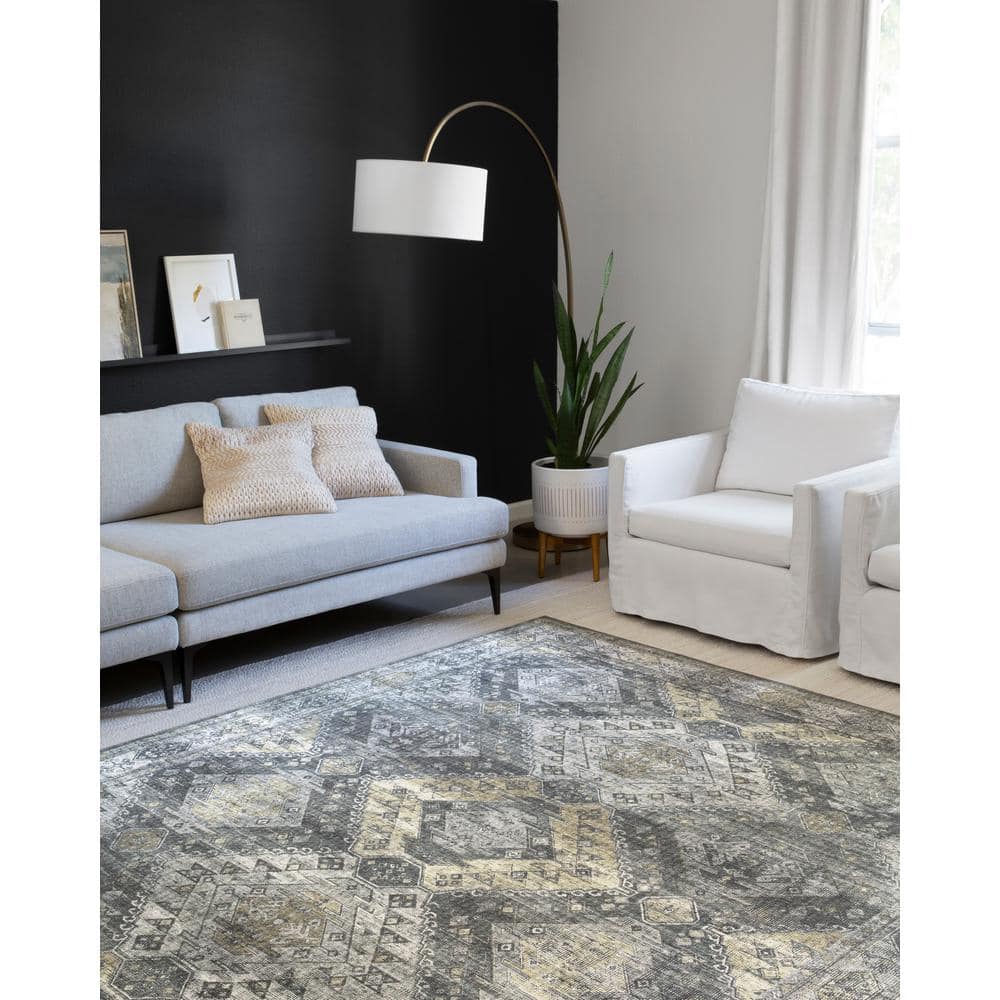 Gray 5' x 7' Hand-Knotted Oriental Synthetic Rug