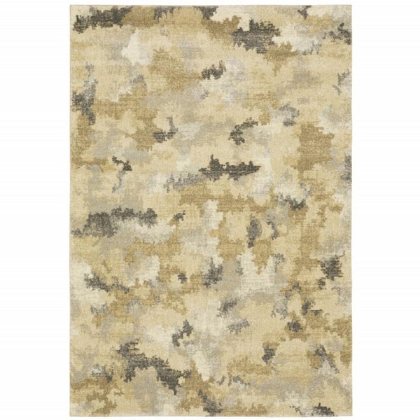 HomeRoots 3' X 5' Beige Grey And Gold Abstract Power Loom Stain Resistant Area Rug