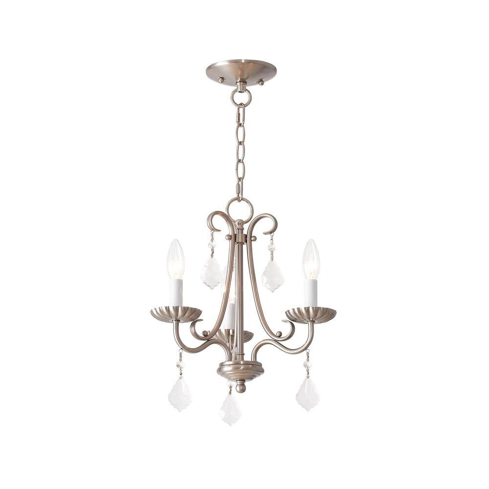 Daphne Brushed Nickel 3-Light Mini Chandelier with Teardrop Crystals