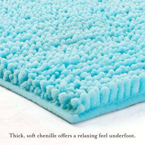 Butter Chenille Blue Polyester Rectangle 2- Piece Bath Mat Set