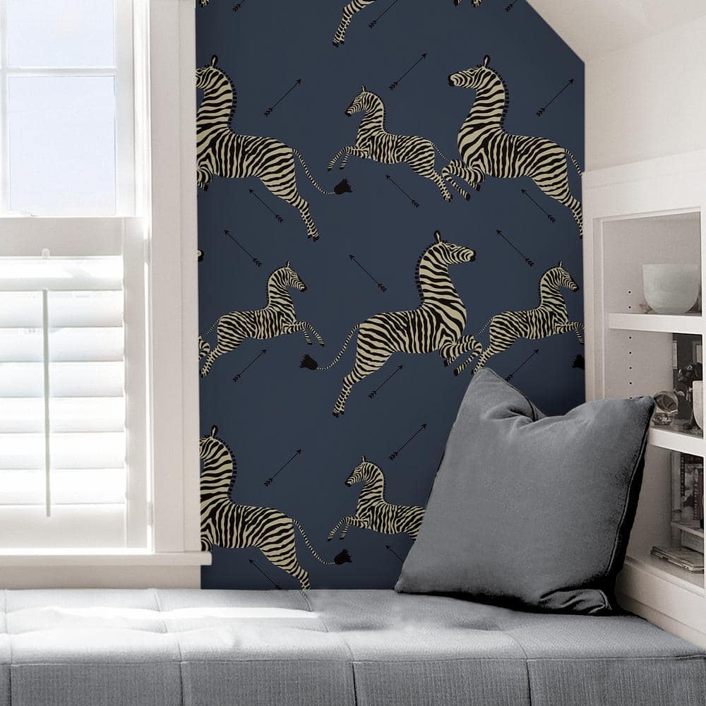 Denim Blue Zebra Safari Self-Adhesive Vinyl Wallpaper