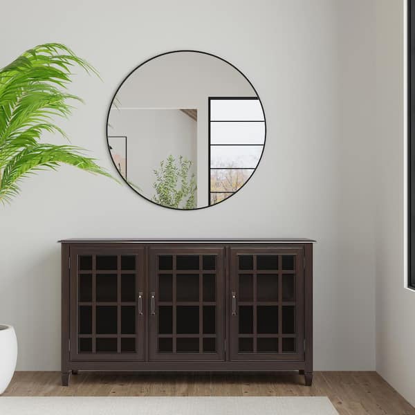 Simpli Home Connaught Solid Wood 60 in. Wide Traditional Wide Storage Cabinet Buffet in Chestnut Brown