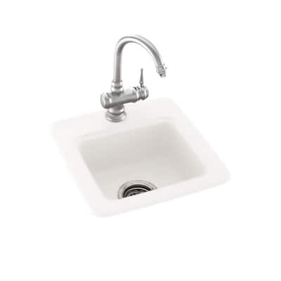 White Solid Surface 15 in. 1-Hole Dual Mount Bar Sink