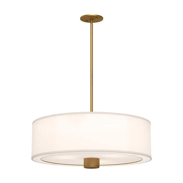 ALORA MOOD Theo 24 in. 3-Light 40-Watt Aged Gold/White Linen Pendant Light