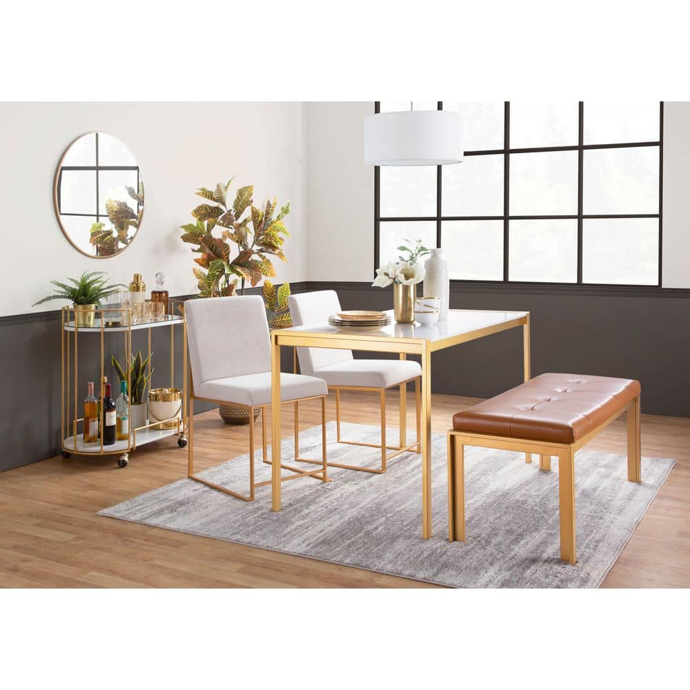 Fuji 46 in. Camel Faux Leather and Gold Metal Bench price history on PriceWatchPro