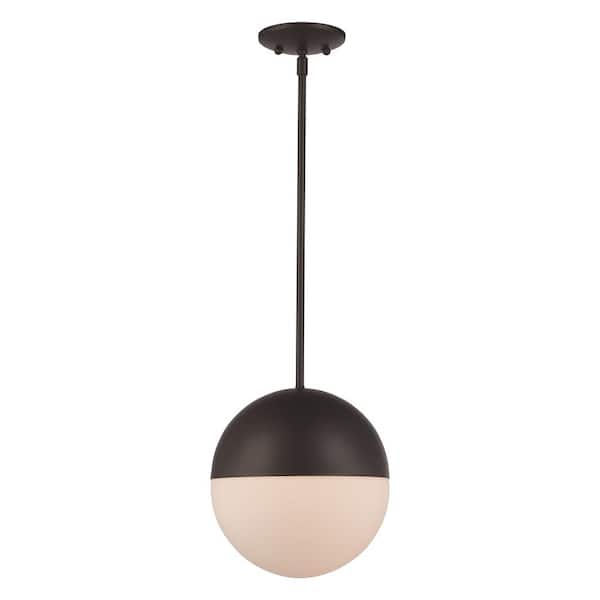 Bel Air Lighting Expedition 8 in. 1-Light Rubbed Oil Bronze Mini Pendant with Glass Orb Shade