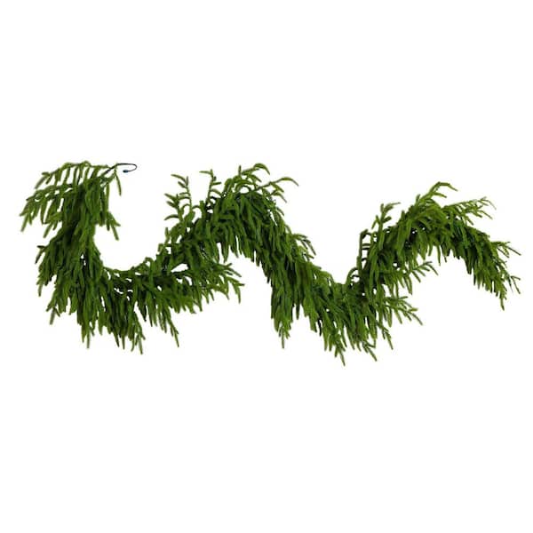 6 ft. Pre-Lit Artificial Real Touch Norfolk Island Pine Garland with 35-Warm White LED Lights and Natural Look
