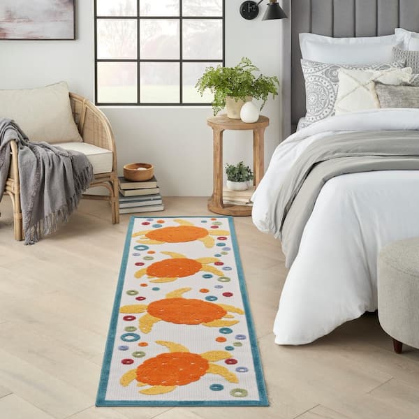 Aloha Teal Multi 2 ft. x 8 ft. Coastal Sea Turtle Contemporary Indoor/Outdoor Runner Kitchen Area Rug