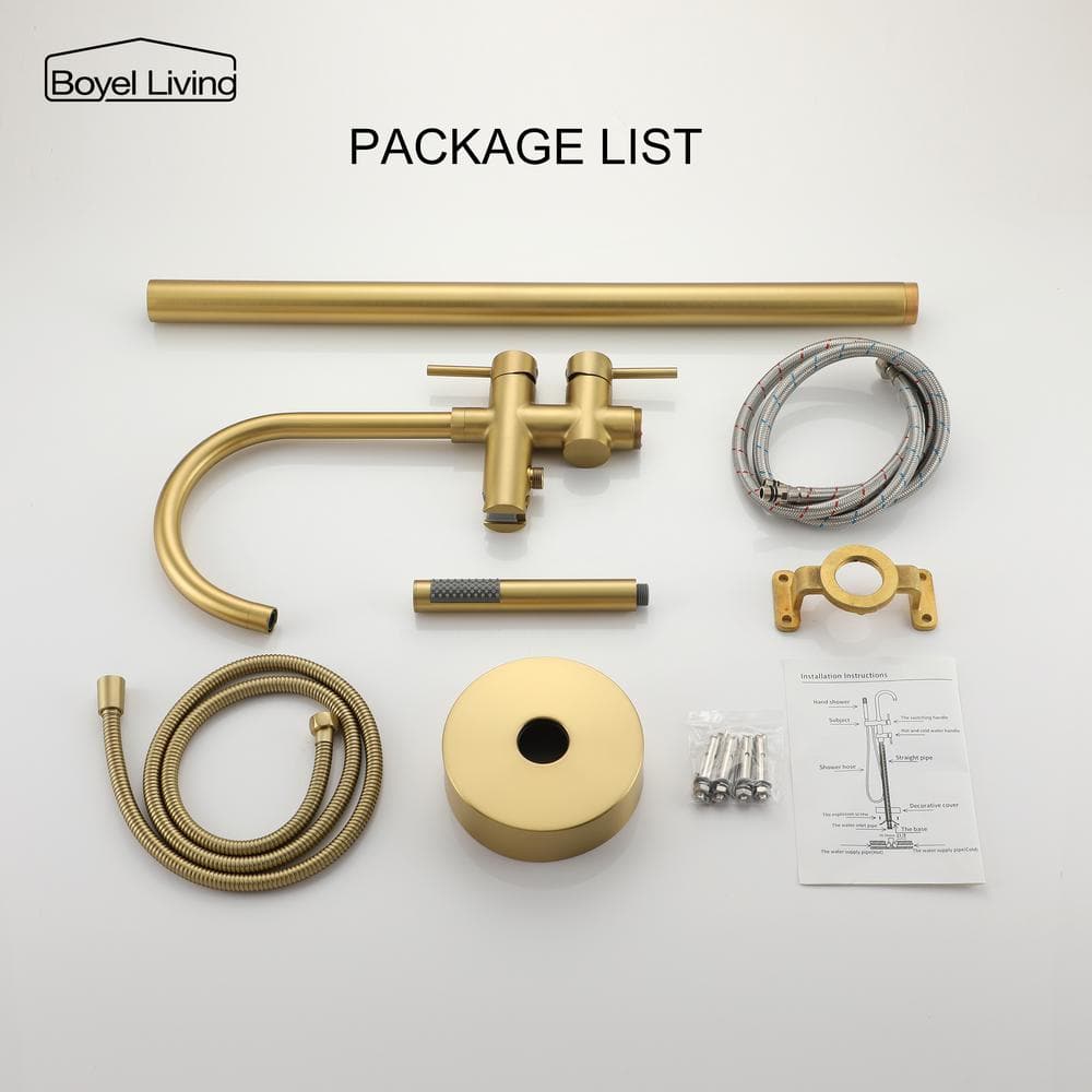 Brushed Gold Double Handle Floor Mount Tub Filler