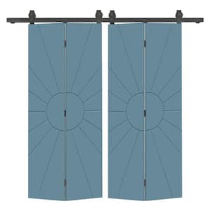 Sun 40 in. x 80 in. Dignity Blue Painted MDF Modern Bi-Fold Double Barn Door with Sliding Hardware Kit