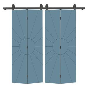 Sun 40 in. x 84 in. Dignity Blue Painted MDF Composite Bi-Fold Hollow Core Double Barn Door with Sliding Hardware Kit