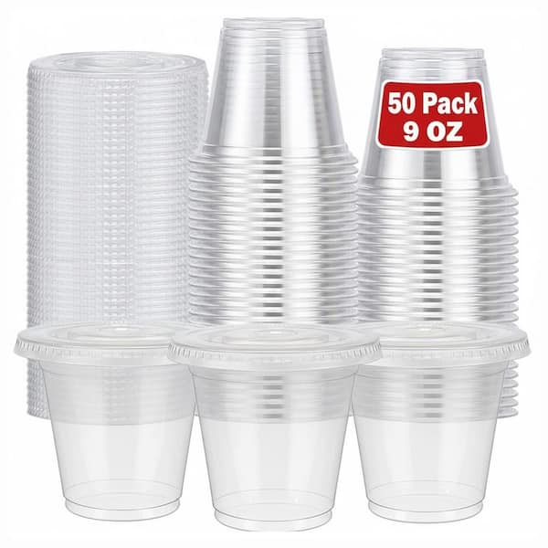 50 Pack 9 oz Clear Plastic Parfait Cups with Flat Lids Food Storage Disposable for Yogurt Cake Dessert Drink