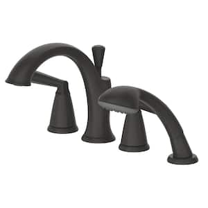 Liege 2-Handle 4-Hole Roman Tub Faucet With Hand Shower in Matte Black