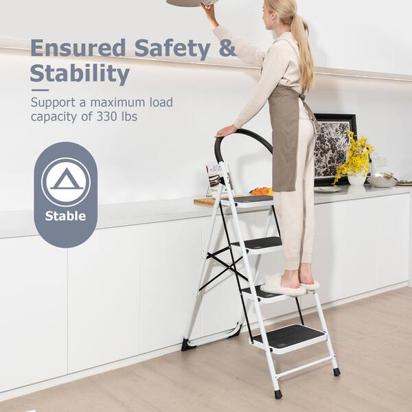 WELLFOR 4-Step Iron Frame and PE Pedal Step Stool, 330 lbs