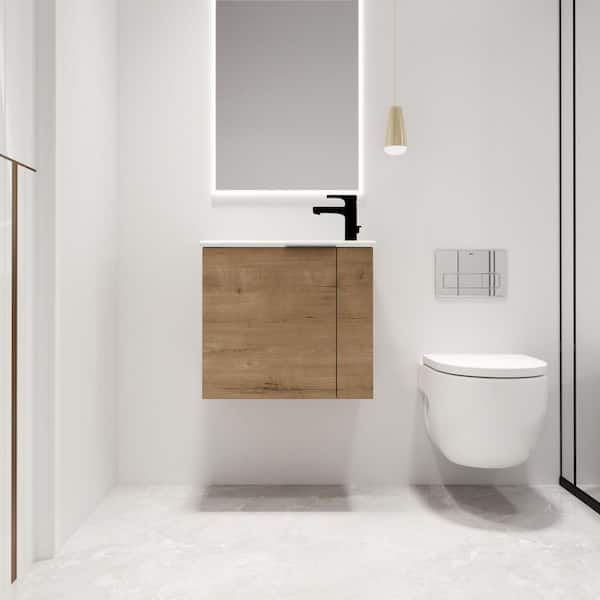 22 in. W x 13 in. D x 19.7in. H Single Sink Wall-Mounted Bath Vanity in Beige with White Ceramic Vanity top