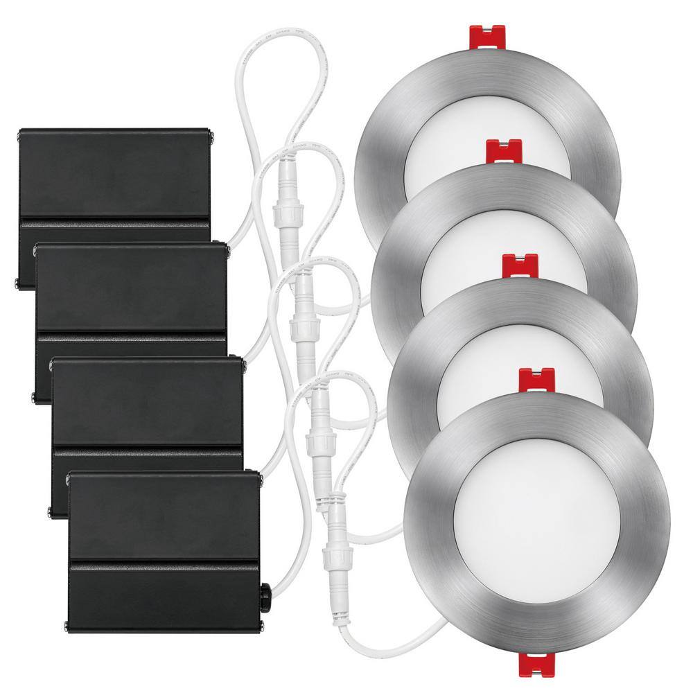Slimline 4 in. Brushed Nickel Finish Integrated LED Recessed Kit (4-Pack)