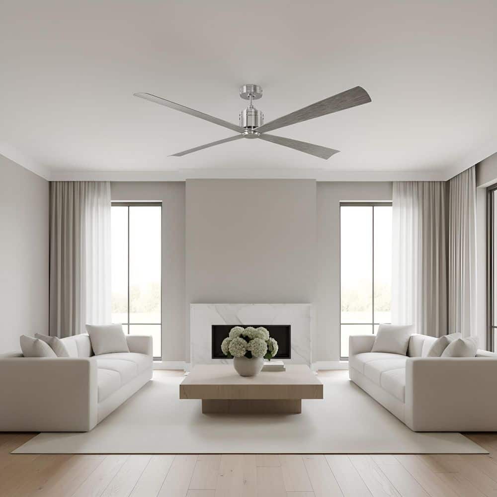 Launceton 72 in. Indoor/Outdoor Brushed Steel Downrod Mount Ceiling Fan with Light Grey Weathered Oak Blades and Remote price history on PriceWatchPro