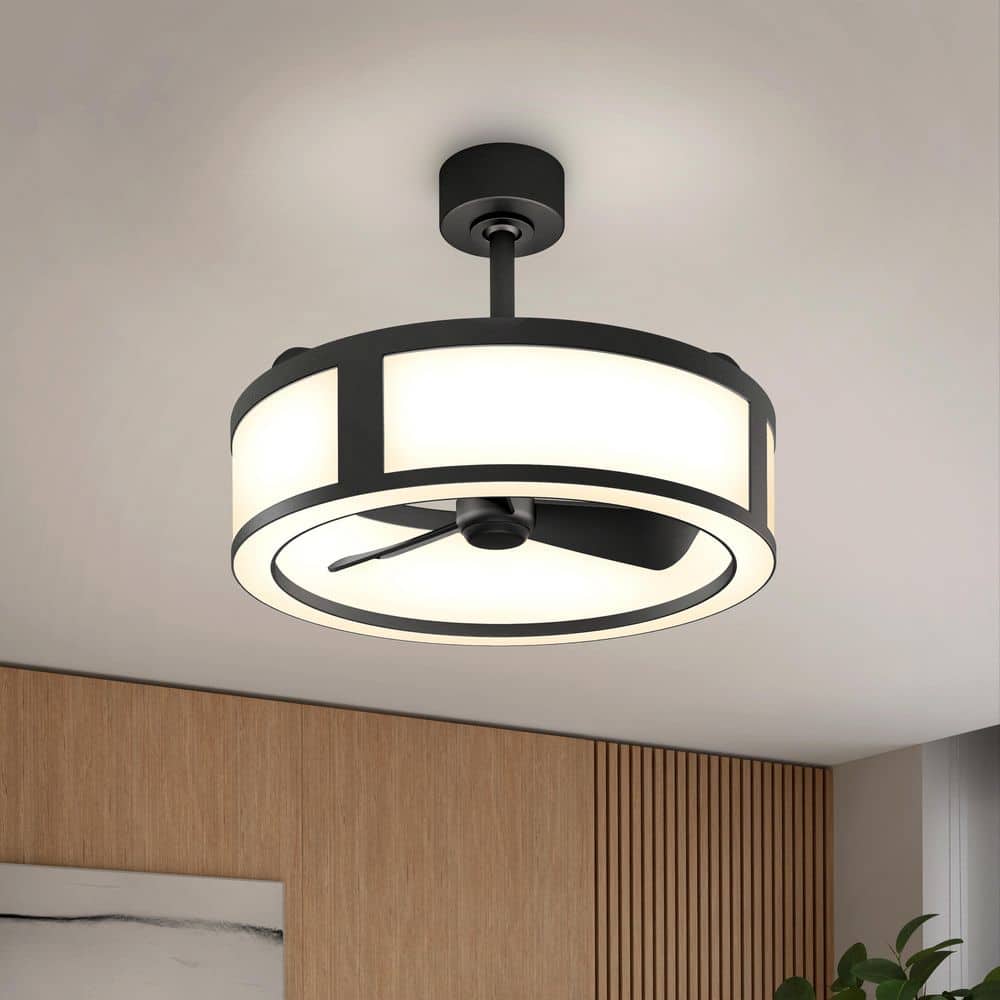 Huxley 18.7 in. Blade Span Matte Black Downrod Drum 8-Step CCT 23 in. Ceiling Fan Integrated LED with Remote Included price history on PriceWatchPro