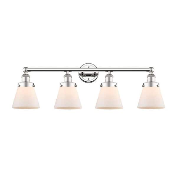 Cone 33.5 in. 4-Light Polished Nickel Vanity Light with Glass Shade