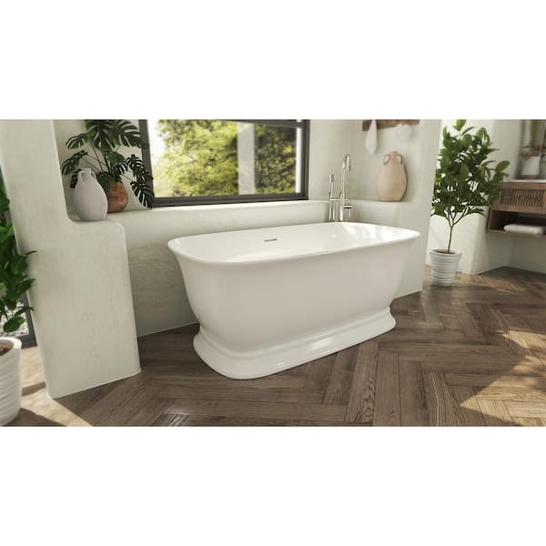 DreamLine Ascend 59 in. L x 31 in. - 1/2 in. W x 23 in. - 5/8 in. H Freestanding Soaking Acrylic Bathtub in White with Drain