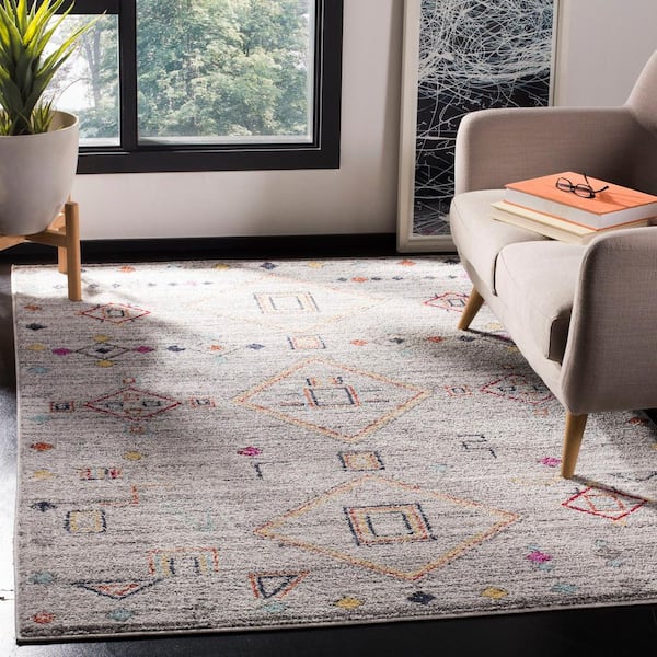 Adirondack Light Gray/Red 9 ft. x 12 ft. Geometric Western Area Rug