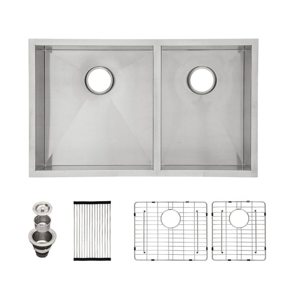 33 in. Undermount 60/40 Double Bowl 18-Gauge Stainless Steel Brushed Kitchen Sink with Bottom Ggid price history on PriceWatchPro