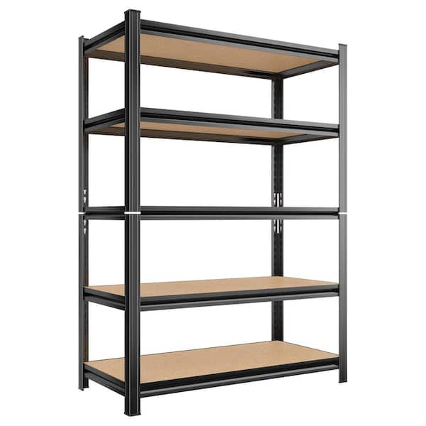 Tileon 5 Tier Storage Rack with Adjustable Height Shelving for Warehouse and Supermarket and Basement Storage in Black