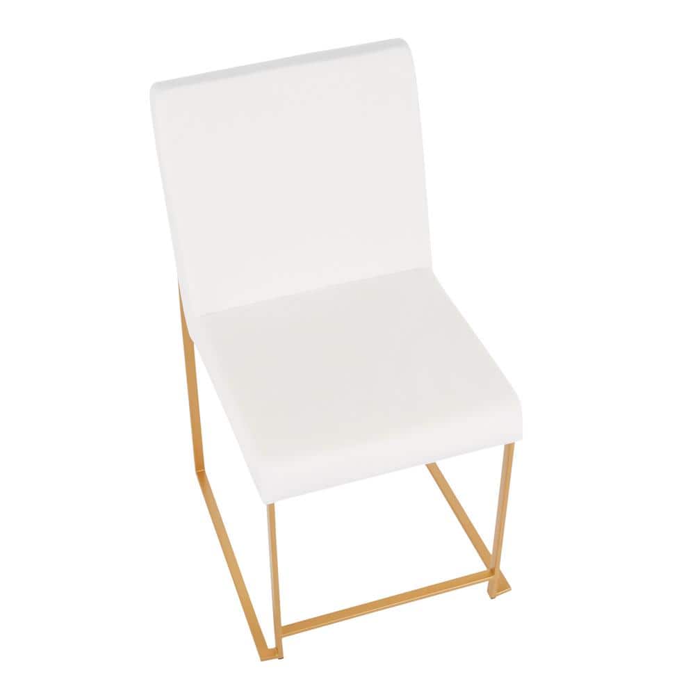 Set of 2 White Velvet and Gold Metal High Back Dining Chairs