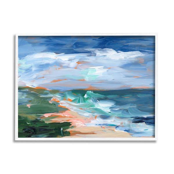 The Stupell Home Decor Collection Crashing Beach Waves Abstract Scene Design by Ethan Harper Framed Nature Art Print 14 in. x 11 in.