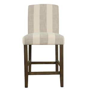 Curved Back 40 in. Taupe and Cream Awning Stripe High Back Wood 25 in. Bar Stool