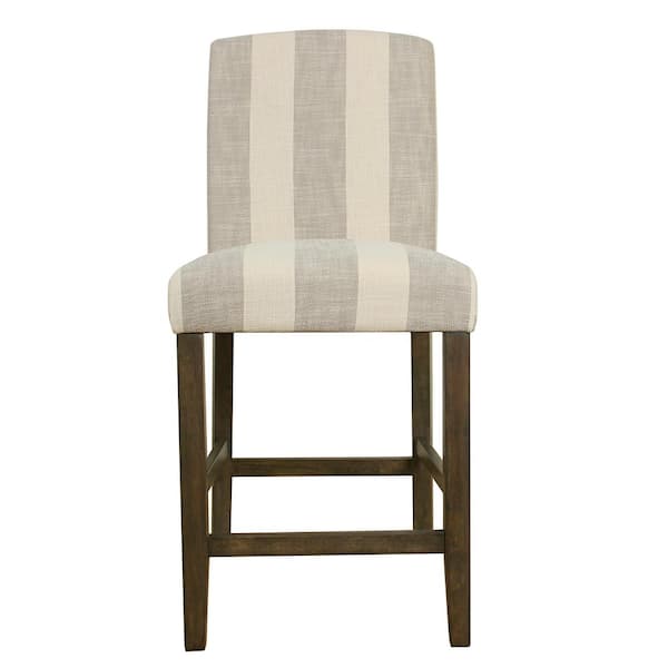Homepop Curved Back 40 in. Taupe and Cream Awning Stripe High Back Wood 25 in. Bar Stool