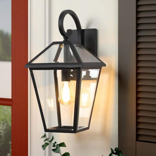 Gloweer 2-Pack Black Outdoor Wall Lanterns, Weatherproof Wall Sconce with Clear Glass Panels, Vintage Exterior Light, No Bulb